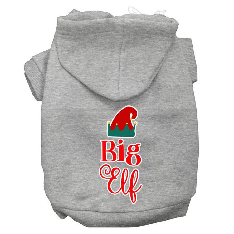 Big Elf Screen Print Dog Hoodie Grey XL